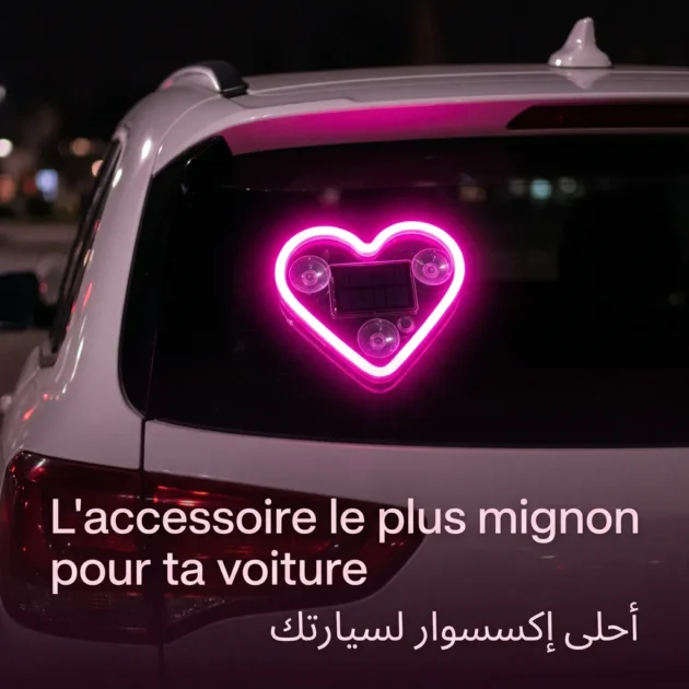 Cœur Néon LED Solaire pour Voiture